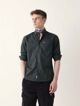 The Bear House - Men Olive Cotton Collar Neck Shirt