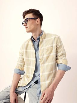 The Bear House - Men Yellow Cotton Collar Neck Shirt