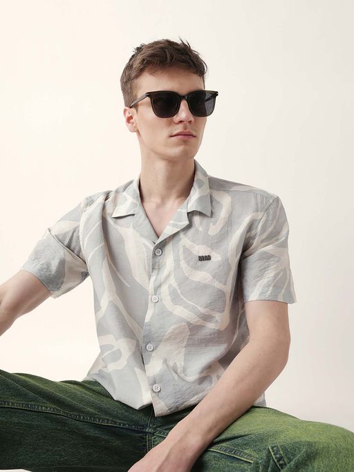 The Bear House Men Teal Rayon Collar Neck Shirt