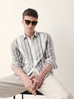 The Bear House - Men White Cotton Collar Neck Shirt