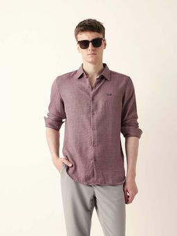 The Bear House - Men Mauve Viscose Collar Neck Shirt