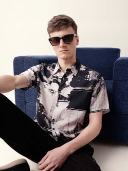 The Bear House - Men Multi-Color Viscose Collar Neck Shirt