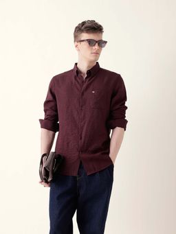 The Bear House - Men Maroon Polyester Collar Neck Shirt