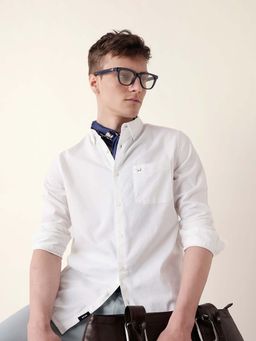 The Bear House - Men White Cotton Collar Neck Shirt