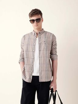 The Bear House - Men Beige Cotton Collar Neck Shirt