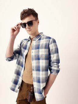 The Bear House - Men Blue Cotton Collar Neck Shirt