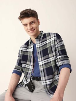 The Bear House - Men Grey Cotton Collar Neck Shirt