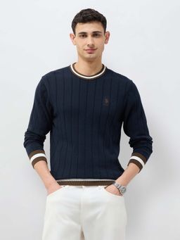 U.S. POLO ASSN. - Men Blue Cotton Crew Neck Sweater