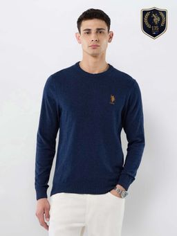U.S. POLO ASSN. - Men Blue Wool Crew Neck Sweater