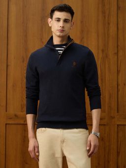 U.S. POLO ASSN. - Men Blue Wool High Neck Sweater