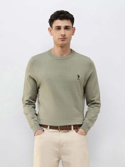 U.S. POLO ASSN. - Men Green Acrylic Crew Neck Sweater
