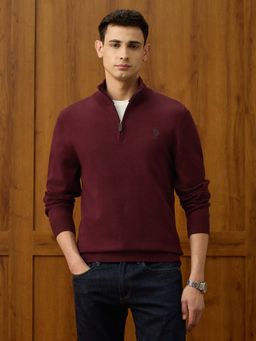 U.S. POLO ASSN. - Men Red Polyester High Neck Sweater