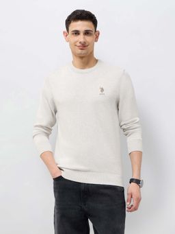 U.S. POLO ASSN. - Men White Cotton Crew Neck Sweater