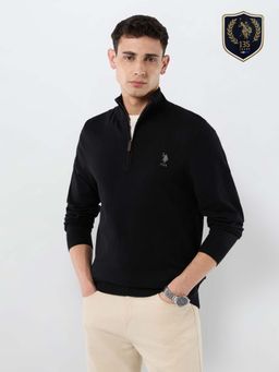 U.S. POLO ASSN. - Men Black Polyester High Neck Sweater