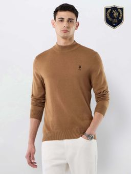 U.S. POLO ASSN. - Men Beige Polyester High Neck Sweater