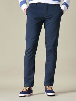 U.S. POLO ASSN. - Men Blue Twill Austin Trim Regular Fit Trousers