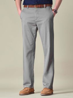 U.S. POLO ASSN. - Men Grey Dobby Riley Straight Fit Trousers