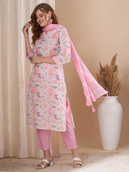 FASHOR - Floral Printed and Embroidered Straight Fit Kurta with Pant and Dupatta (Set of 3)