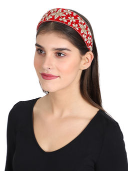 Anekaant - Red Gold Velvet Floral Embellished Hairband