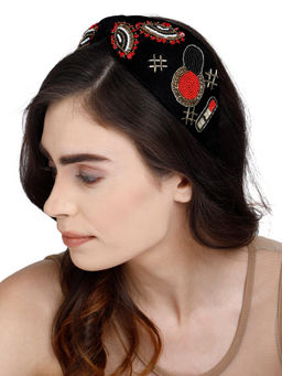 Anekaant - Black, Red & Gold Quirky Velvet Gold Hair Band