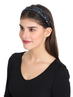 Anekaant - Black Blue Faux Silk Sequinned Hairband