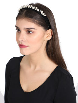 Anekaant - Black White Velevt Pearl Beaded Hairband