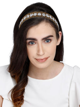 Anekaant - Antique Gold & Multi Floral Velvet Hair Band