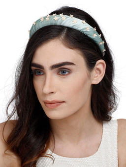Anekaant - Pastel Green & Peach Floral Synthetic Hair Band