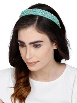 Anekaant - Sea Green & Multi Embellished Velvet Hair Band