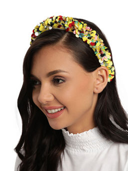 Anekaant - Yellow & Multi Embellished Cotton Hair Band