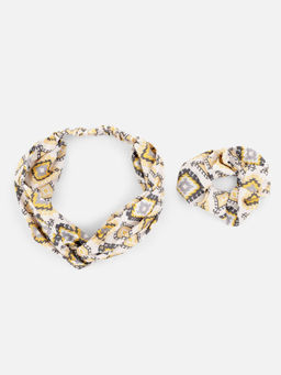 Aditi Wasan - White Printed Viscose Headband And Scrunchy Combo Pack