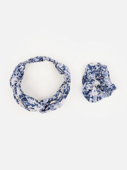 Aditi Wasan - off White Printed Viscose Headband And Scrunchy Combo Pack