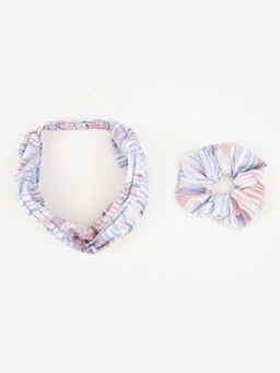 Aditi Wasan - Pink Color Printed Viscose Headband And Scrunchy Combo Pack