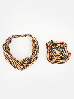 Aditi Wasan - Yellow Printed Viscose Headband And Scrunchy Combo Pack