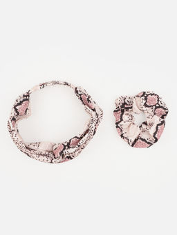 Aditi Wasan - Off White Printed Viscose Headband And Scrunchy Combo Pack