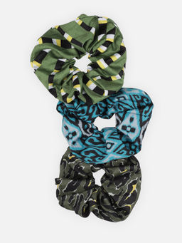 Aditi Wasan - Multi-Color Printed Viscose Scrunchies (Set of 3)