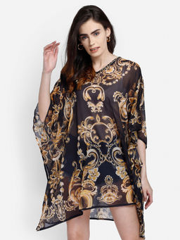 Aditi Wasan - Black Color Printed Freesize Polyester Kaftan