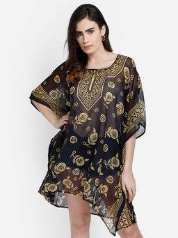 Aditi Wasan - Black Color Printed Freesize Polyester Kaftan