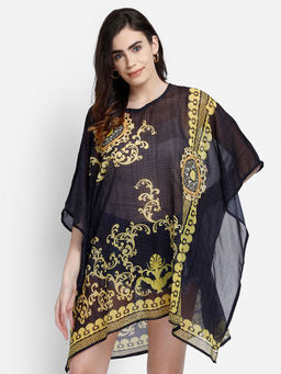 Aditi Wasan - Black Color Printed Freesize Polyester Kaftan