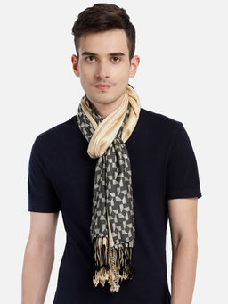 Aditi Wasan - Viscose Jacquard Paisley Woven Men's Stole Beige & Black Men's Stole