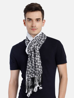 Aditi Wasan - Viscose Jacquard Paisley Woven Men's Stole white & Black Men's Stole
