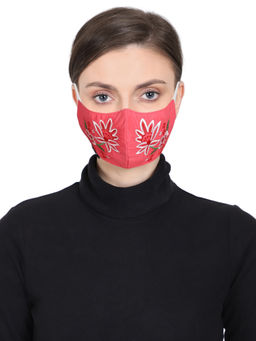 Anekaant - 3-Ply Reusable Pink & Multi Floral Embroidered Cotton Fabric Fashion Mask