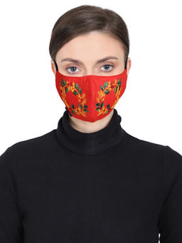 Anekaant - 3-Ply Reusable Red & Multi Embroidered Cotton Fabric Fashion Mask