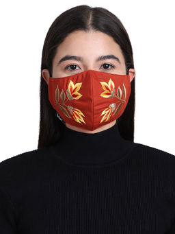 Anekaant - 3-Ply Reusable Rust & Multi Embroidered Cotton Fabric Fashion Mask