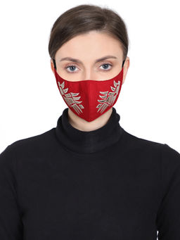 Anekaant - 3-Ply Reusable Red & Gold Patch Work Cotton Fabric Fashion Mask