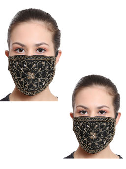 Anekaant - Black 3-Ply Reusable Art Silk Embroidered Mask (Pack of 2)