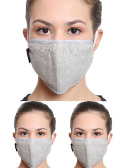 Anekaant - Silver 3-Ply Reusable Cotton Lurex Mask (Pack of 3)