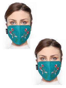 Anekaant - 3-Ply Cotton Floral Embroidered Fabric Fashion Mask (Pack of 2)