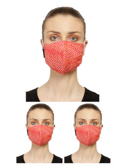 Anekaant - 3-Ply Reusable Pink & White Chevron Printed Cotton Fabric Fashion Mask (Pack Of 3)