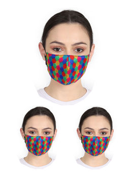 Anekaant - 3-Ply Multicolor Honeycomb Printed Poly Silk Fabric Fashion Mask (Pack Of 3)